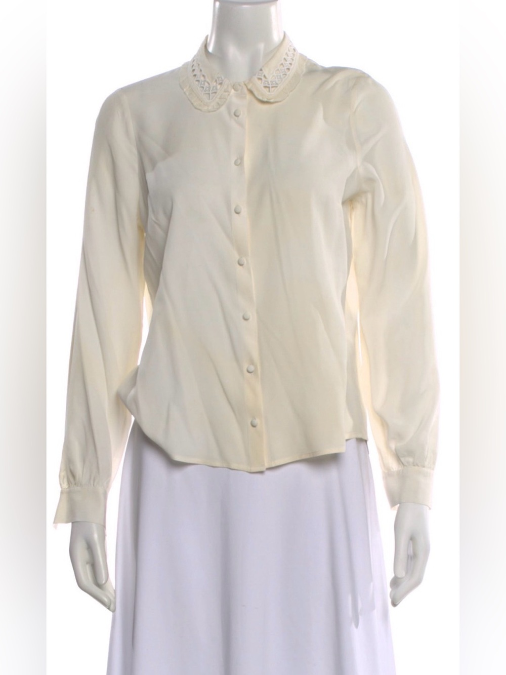 Sezane Cream Button-Down Blouse with Lace Collar